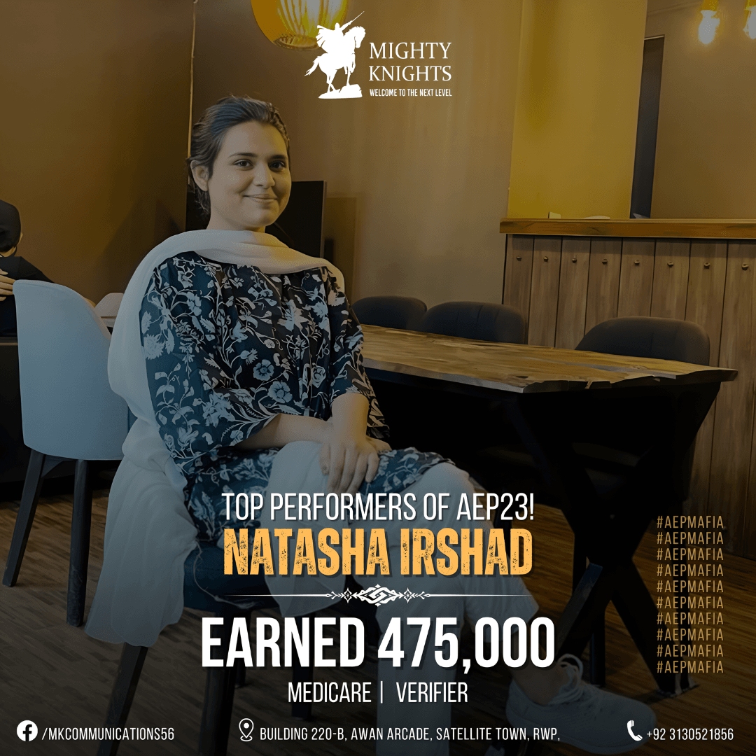 Natasha Irshad — Top Performer at Mighty Knights Communications
